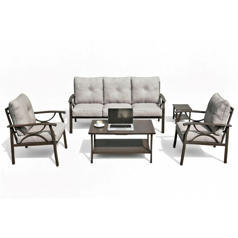 5-Piece Metal Patio Furniture Set - 5-Seat All-Weather (Khaki Frame)
