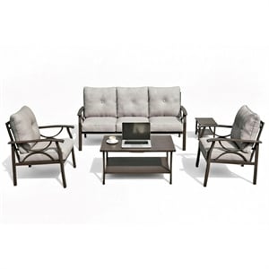 5-Piece Metal Patio Furniture Set - 5-Seat All-Weather (Khaki Frame)