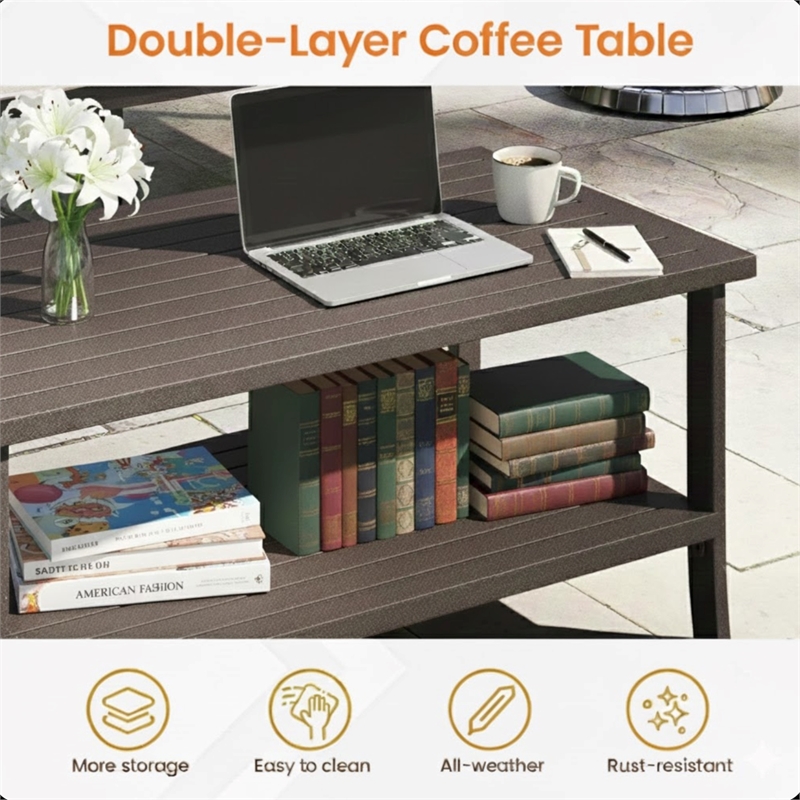 5-Piece Metal Patio Furniture Set - 7-Seat - Gray Cushions - Khaki Frame