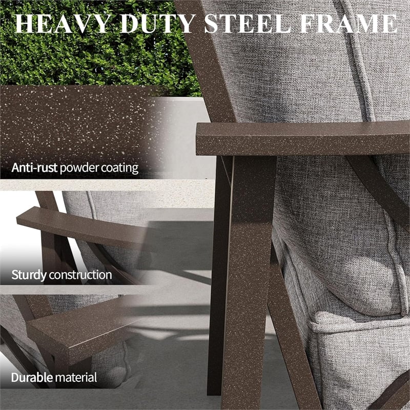 3-Piece Metal Patio Furniture Set - 5-Seat - Gray Cushions - Khaki Frame