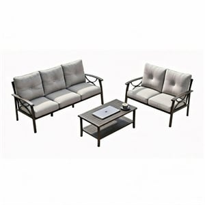3-Piece Metal Patio Furniture Set - 5-Seat - Gray Cushions - Khaki Frame