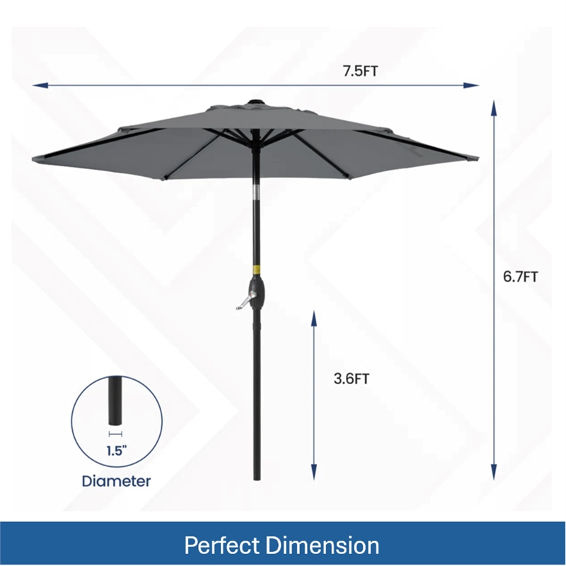 7.5 Feet Gray Market Umbrella - Tilt. UV-Resistant Canopy for - Backyard