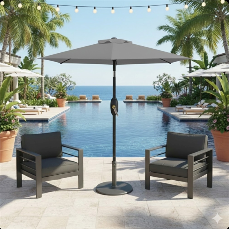 7.5 Feet Gray Market Umbrella - Tilt. UV-Resistant Canopy for - Backyard