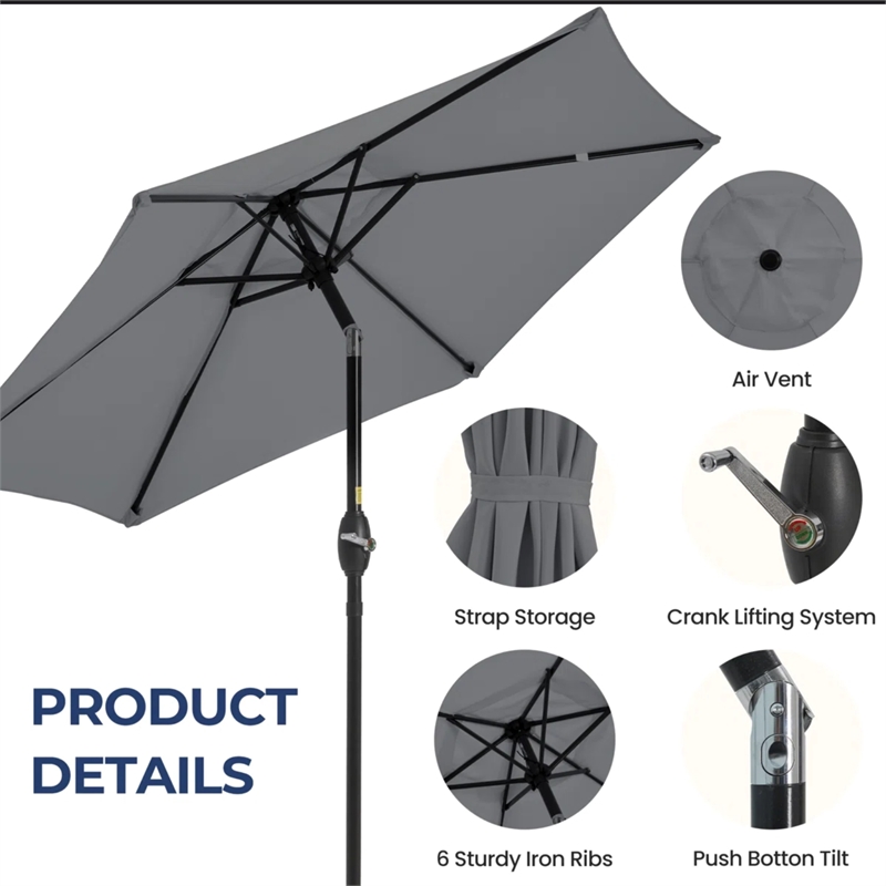 7.5 Feet Gray Market Umbrella - Tilt. UV-Resistant Canopy for - Backyard
