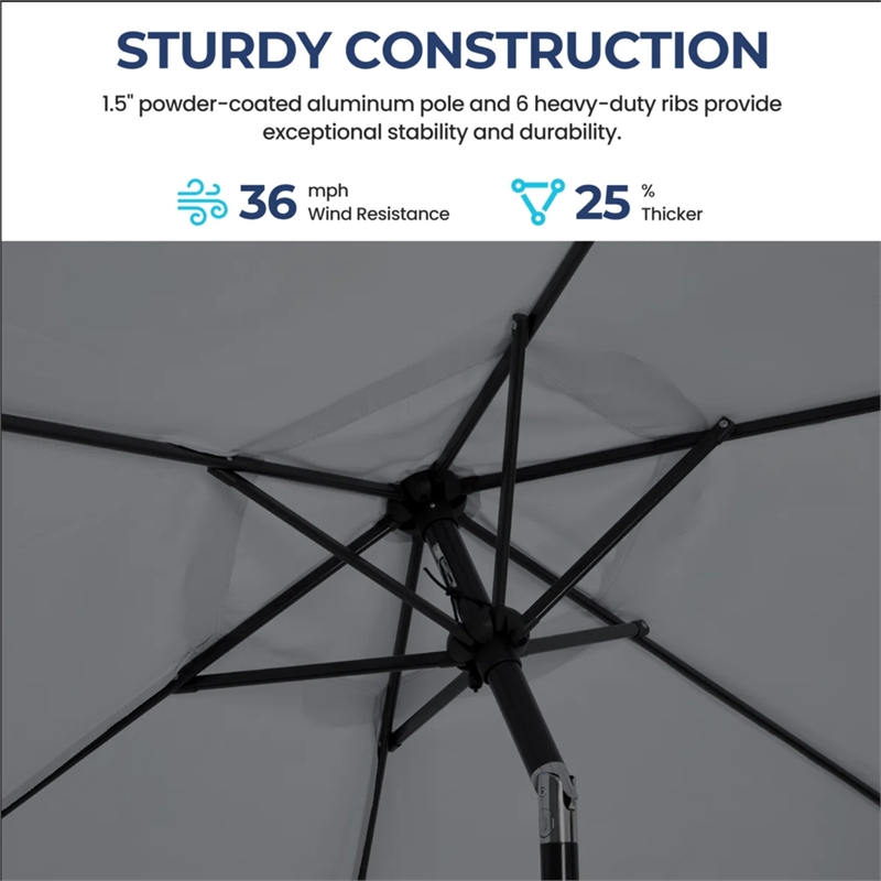 7.5 Feet Gray Market Umbrella - Tilt. UV-Resistant Canopy for - Backyard