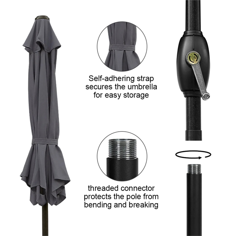 7.5 Feet Gray Market Umbrella - Tilt. UV-Resistant Canopy for - Backyard