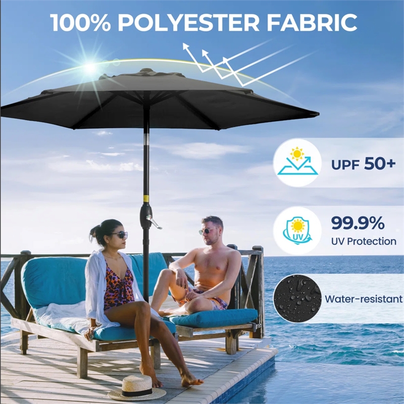 7.5 Feet Gray Market Umbrella - Tilt. UV-Resistant Canopy for - Backyard