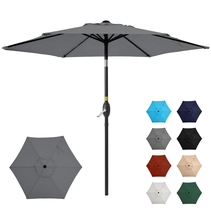 7.5 Feet Gray Market Umbrella - Tilt. UV-Resistant Canopy for - Backyard