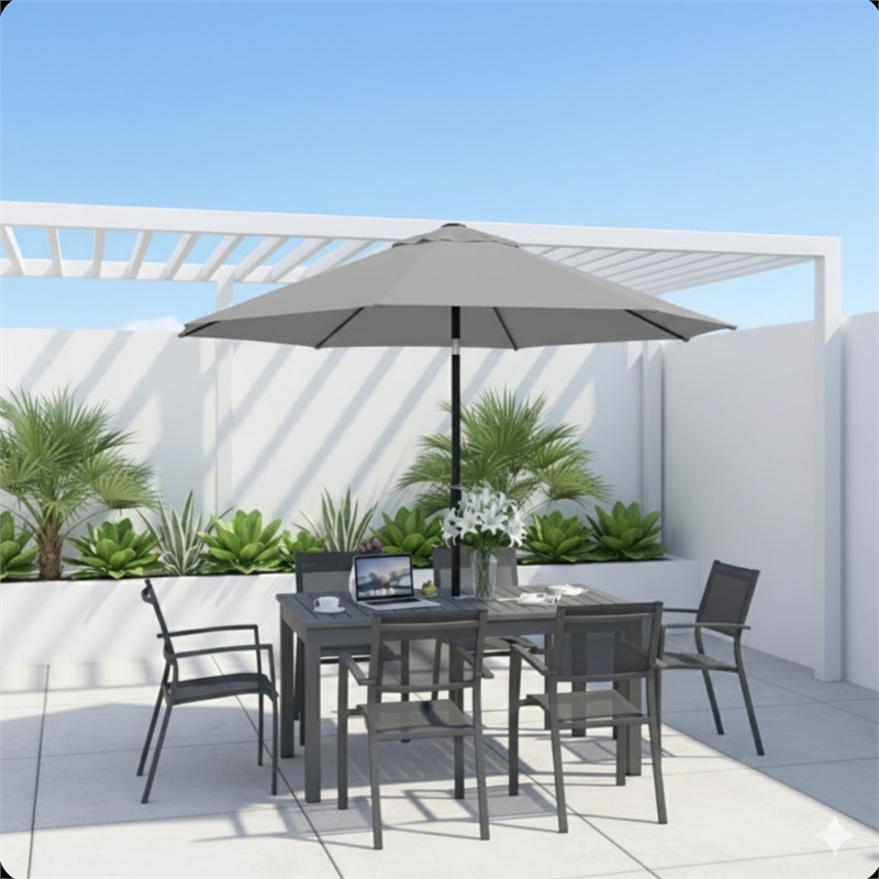 7.5 Feet Gray Market Umbrella - Tilt. UV-Resistant Canopy for - Backyard