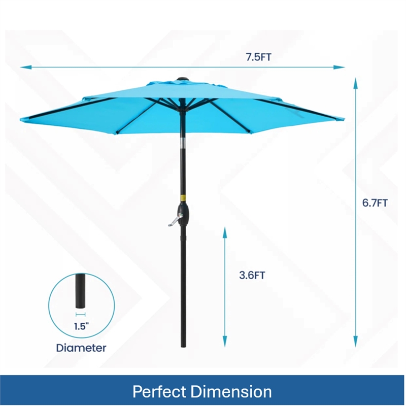 7.5 Feet Blue Market Umbrella - Tilt. UV-Resistant Canopy for - Backyard