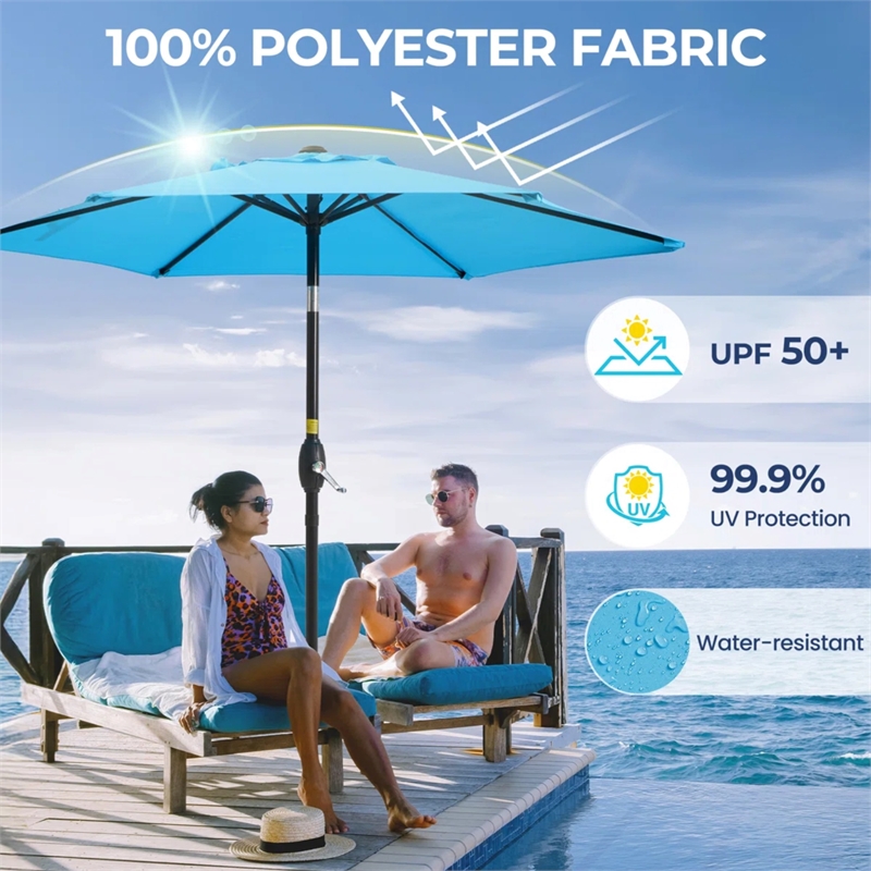 7.5 Feet Blue Market Umbrella - Tilt. UV-Resistant Canopy for - Backyard