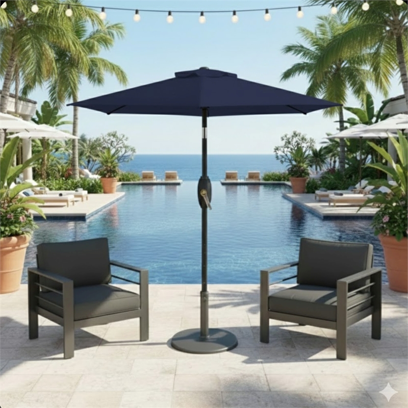 7.5 Feet Navy Blue Market Umbrella - Tilt. UV-Resistant Canopy for