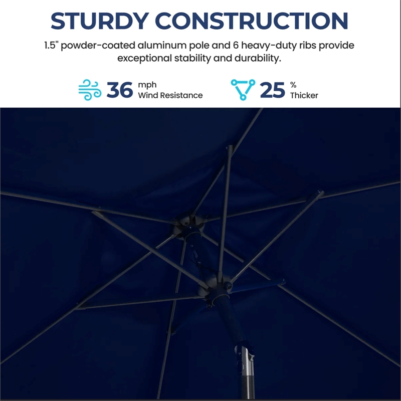 7.5 Feet Navy Blue Market Umbrella - Tilt. UV-Resistant Canopy for