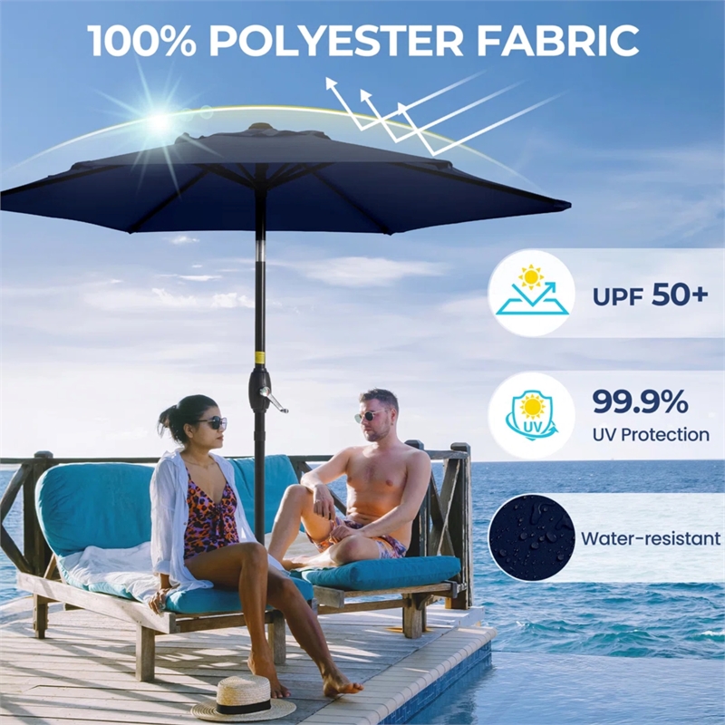 7.5 Feet Navy Blue Market Umbrella - Tilt. UV-Resistant Canopy for