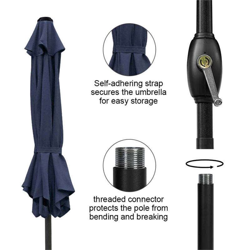 7.5 Feet Navy Blue Market Umbrella - Tilt. UV-Resistant Canopy for
