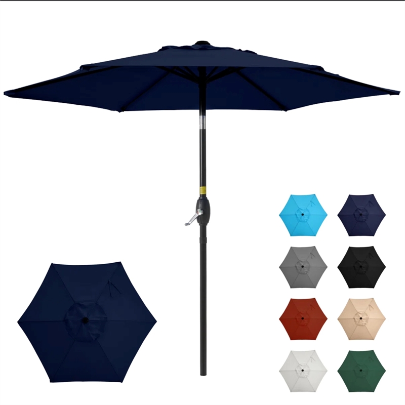 7.5 Feet Navy Blue Market Umbrella - Tilt. UV-Resistant Canopy for