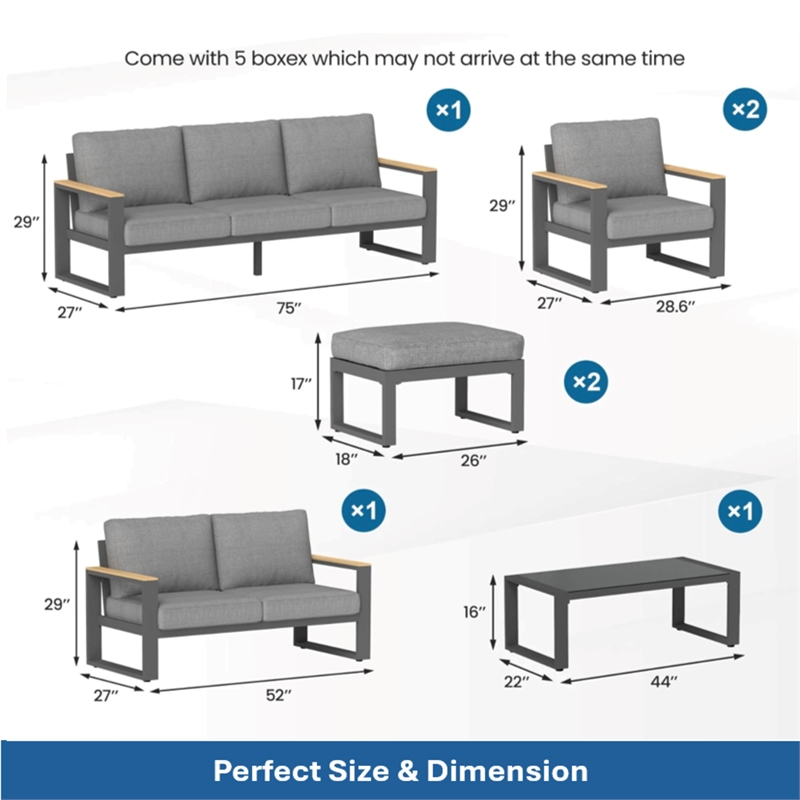 All-Weather 7-Piece Ultra Aluminum Patio Furniture Set - 9-Seat - Gray