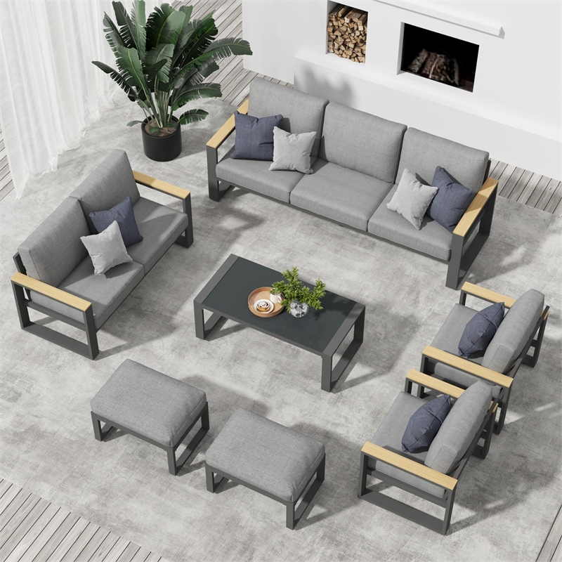 All-Weather 7-Piece Ultra Aluminum Patio Furniture Set - 9-Seat - Gray