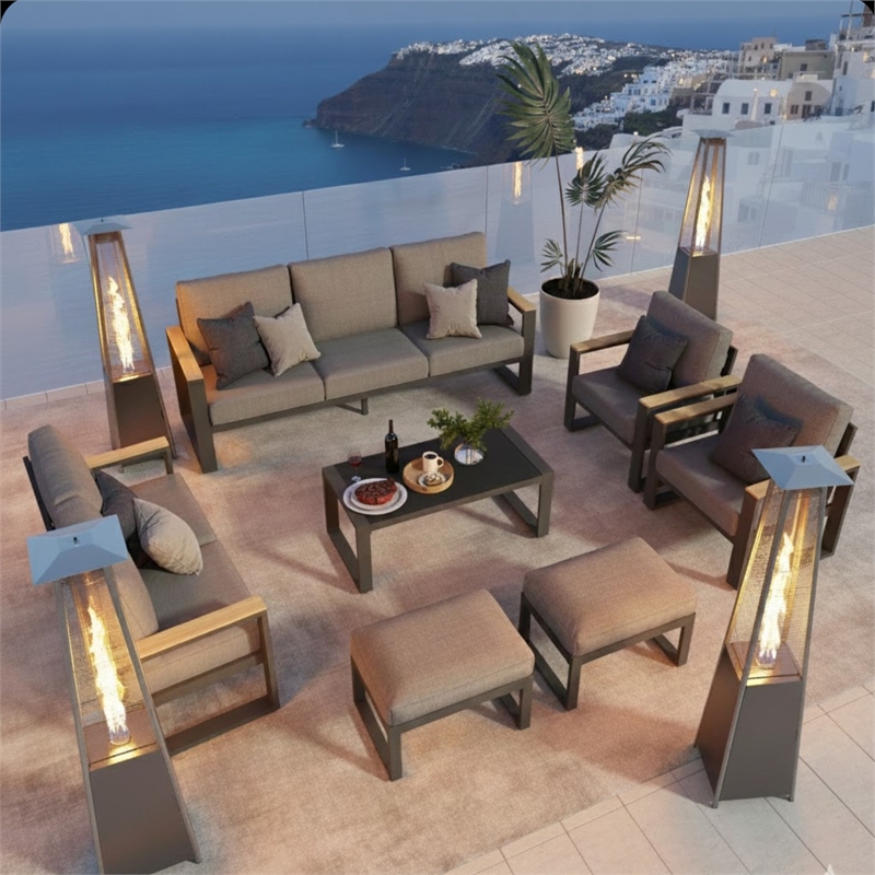 All-Weather 7-Piece Ultra Aluminum Patio Furniture Set - 9-Seat - Gray