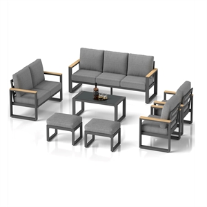 All-Weather 7-Piece Ultra Aluminum Patio Furniture Set - 9-Seat - Gray