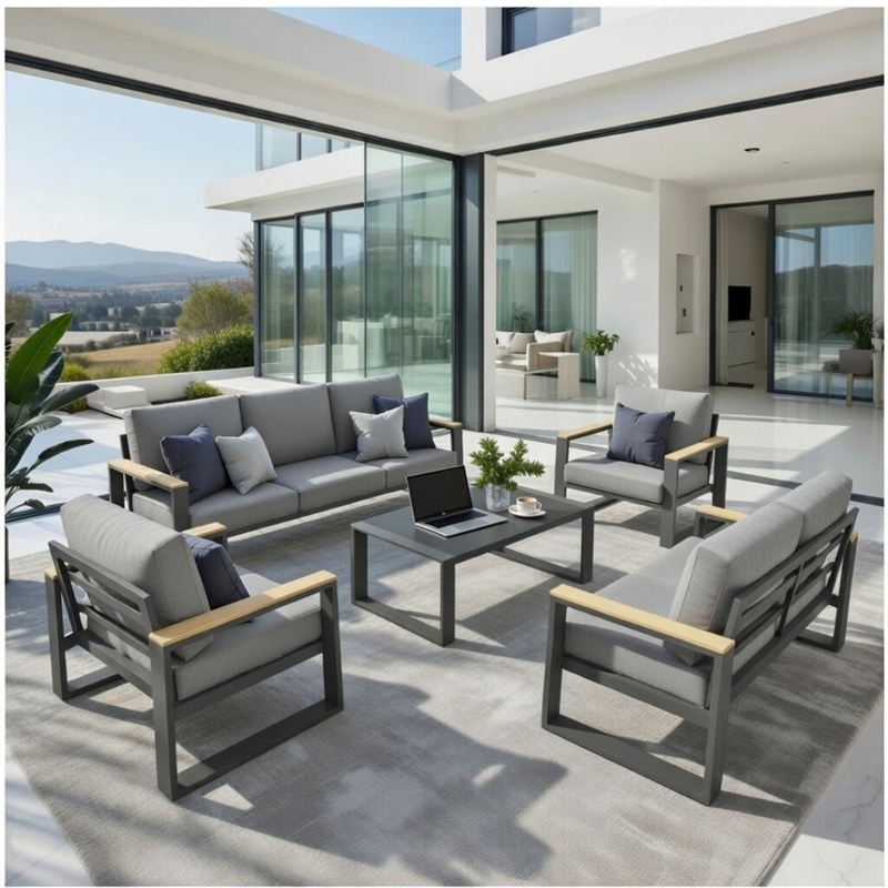 All-Weather 5-Piece Ultra Aluminum Patio Furniture Set - 7-Seat - Gray