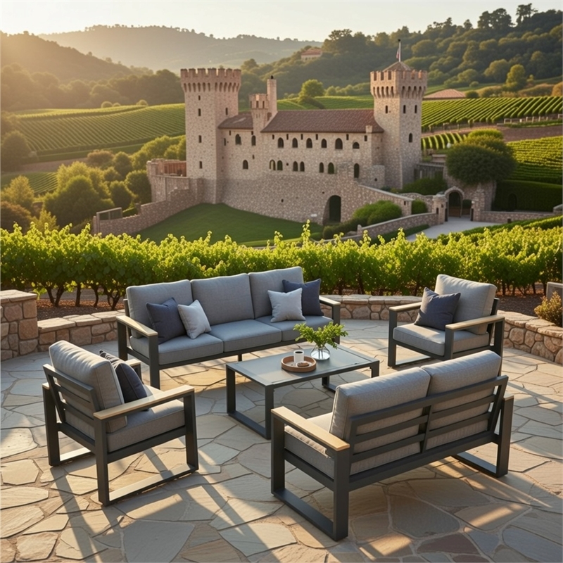 All-Weather 5-Piece Ultra Aluminum Patio Furniture Set - 7-Seat - Gray