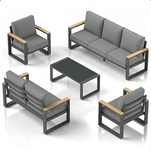 All-Weather 5-Piece Ultra Aluminum Patio Furniture Set - 7-Seat - Gray