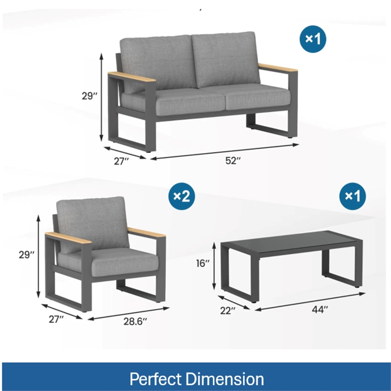 All-Weather 4-Piece Ultra Aluminum Patio Furniture - 4-Seat Conversation