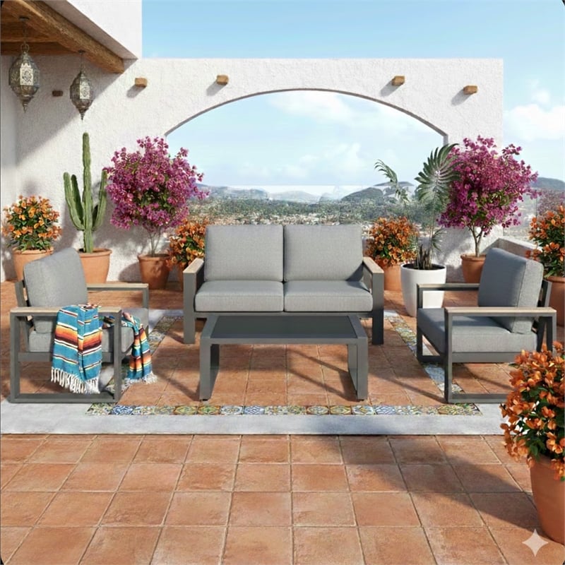 All-Weather 4-Piece Ultra Aluminum Patio Furniture - 4-Seat Conversation