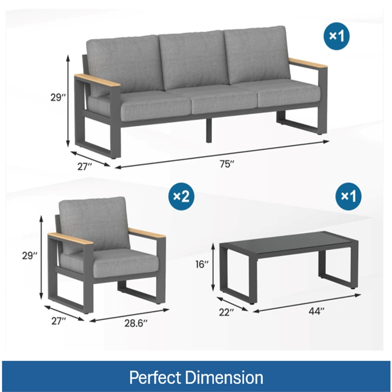 All-Weather 4-Piece Ultra Aluminum Patio Furniture Set - 5-Seat - Gray