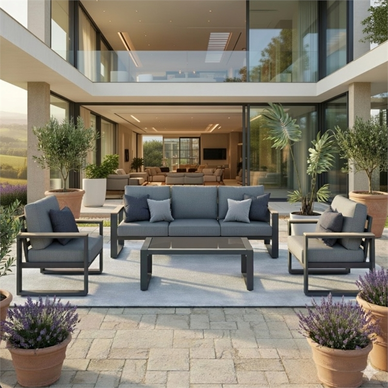 All-Weather 4-Piece Ultra Aluminum Patio Furniture Set - 5-Seat - Gray