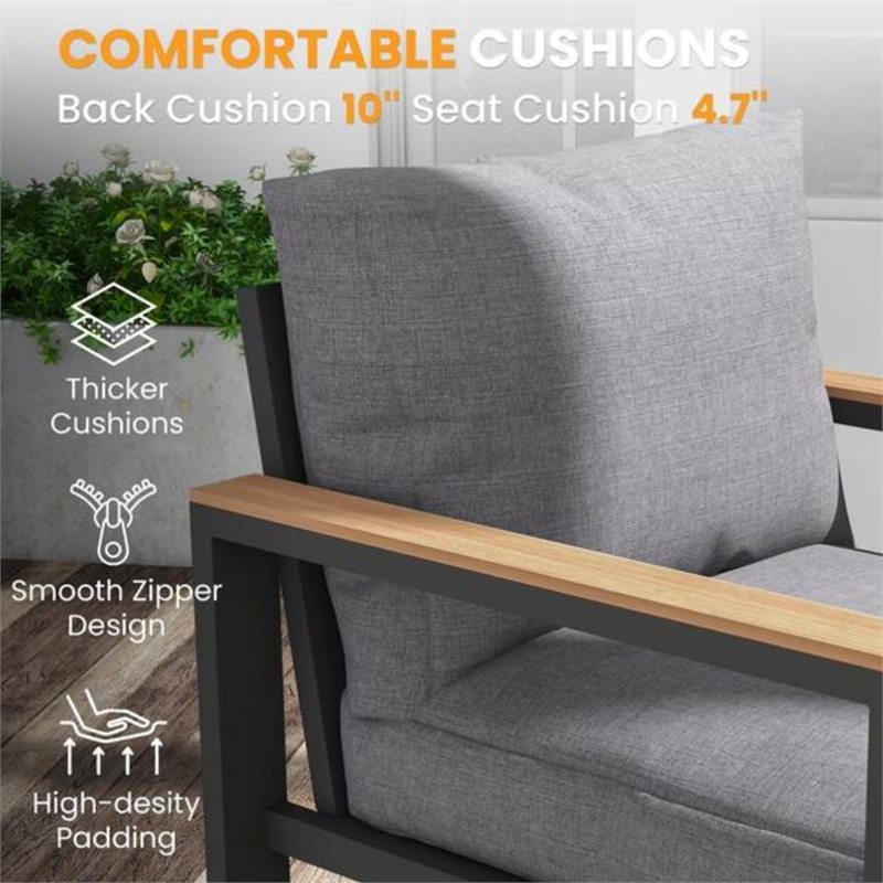 All-Weather 4-Piece Ultra Aluminum Patio Furniture Set - 5-Seat - Gray