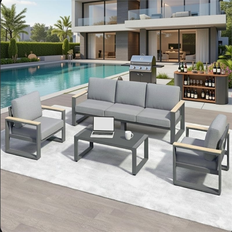 All-Weather 4-Piece Ultra Aluminum Patio Furniture Set - 5-Seat - Gray
