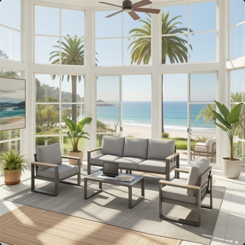 All-Weather 4-Piece Ultra Aluminum Patio Furniture Set - 5-Seat - Gray