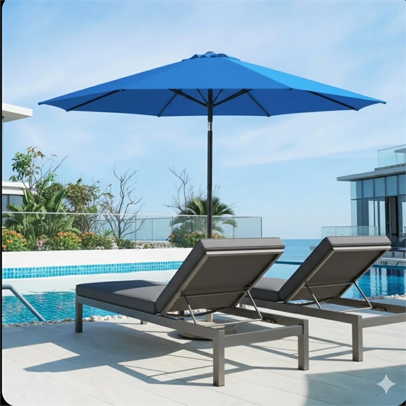 11 Feet Blue Market Patio Umbrella - Crank Lift - Tilt Ribs - UV-Resistant