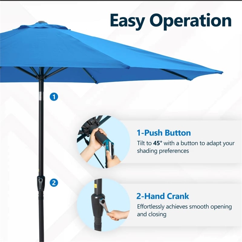 11 Feet Blue Market Patio Umbrella - Crank Lift - Tilt Ribs - UV-Resistant
