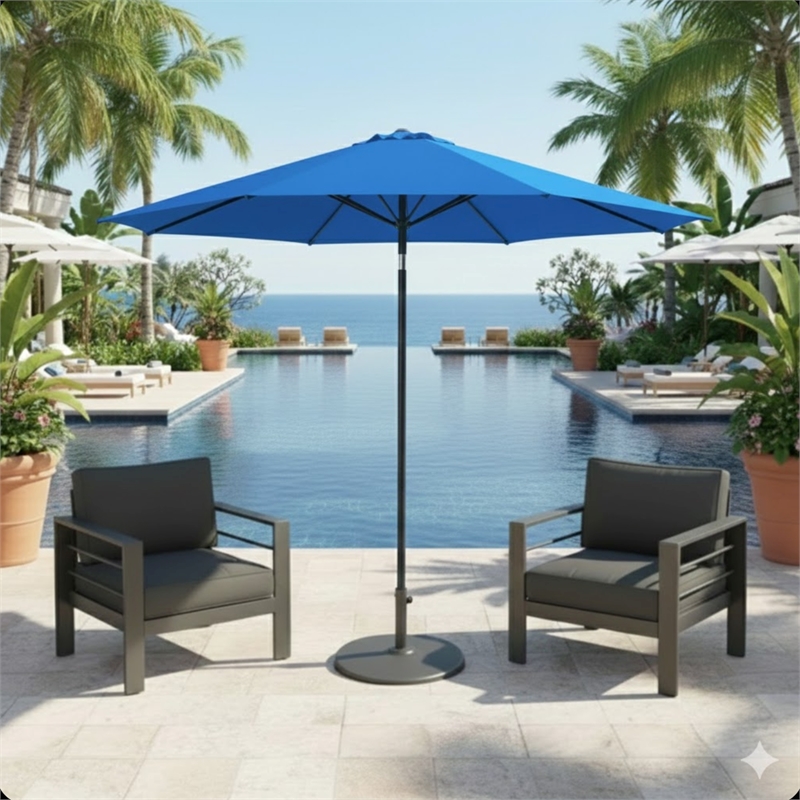 11 Feet Blue Market Patio Umbrella - Crank Lift - Tilt Ribs - UV-Resistant