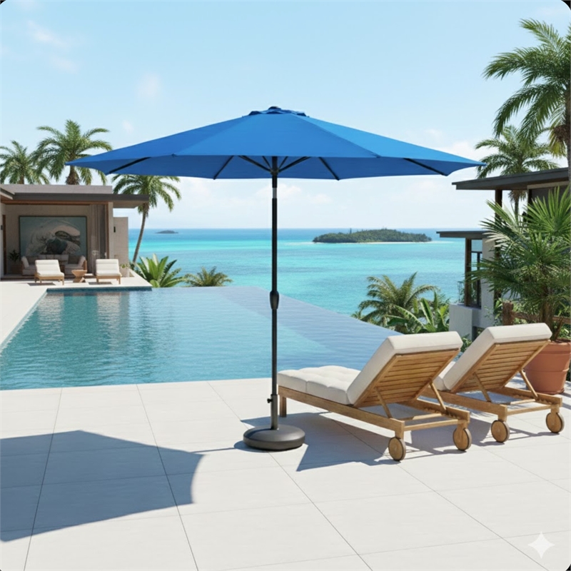 13 Feet Blue Market Patio Umbrella - Crank Lift - Tilt Ribs - UV-Resistant