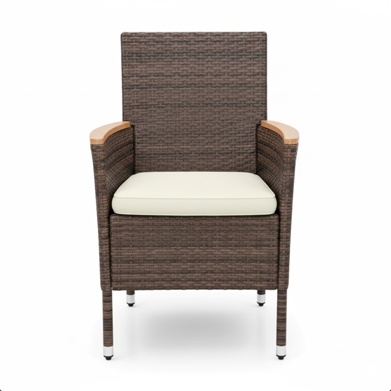 4-Piece All-Weather Brown Rattan Patio Dining Chair
