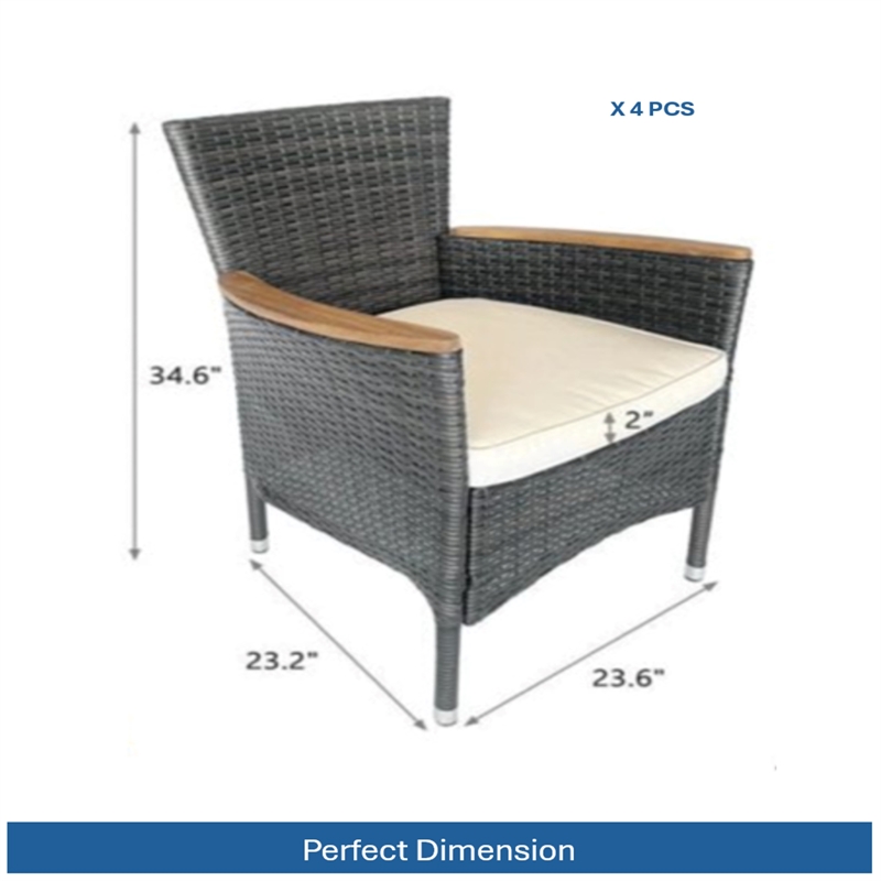 4-Piece All-Weather Gray Rattan Patio Dining Chair