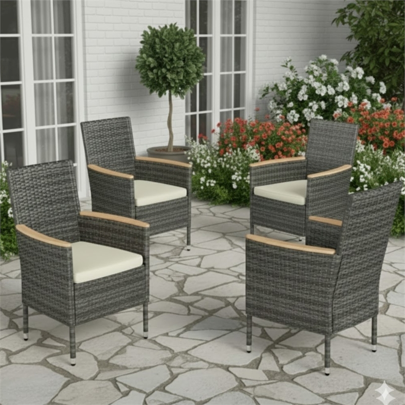 4-Piece All-Weather Gray Rattan Patio Dining Chair