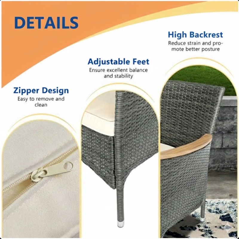 4-Piece All-Weather Gray Rattan Patio Dining Chair