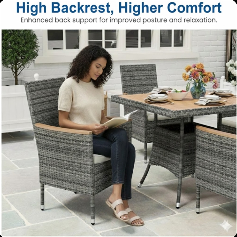 4-Piece All-Weather Gray Rattan Patio Dining Chair