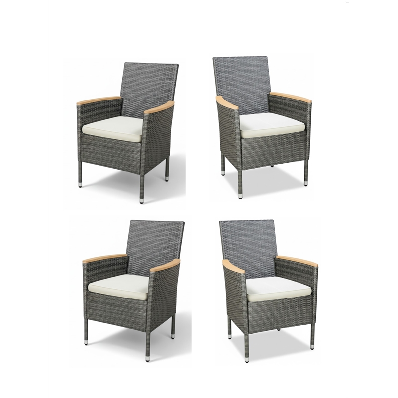 4-Piece All-Weather Gray Rattan Patio Dining Chair