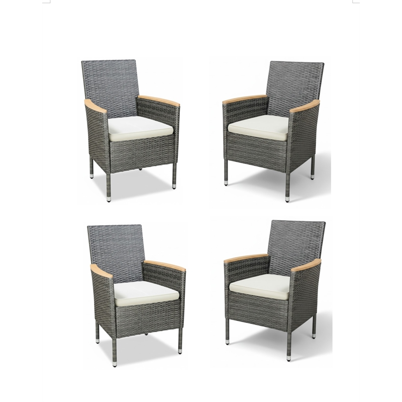 4-Piece All-Weather Gray Rattan Patio Dining Chair