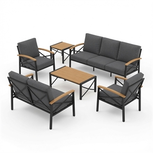 6-Piece Metal Patio Furniture Set - 7-Seat All-Weather Conversation - Gray