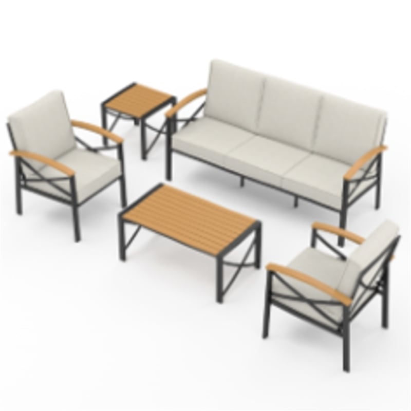 5-Piece Metal Patio Furniture Set - 5-Seat All-Weather Conversation - Brown