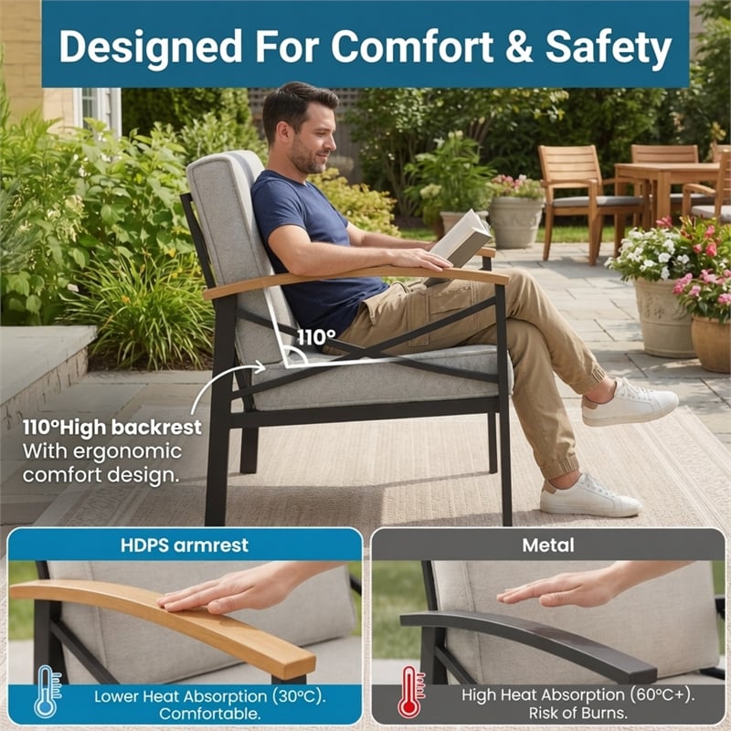 5-Piece Metal Patio Furniture Set - 5-Seat All-Weather Conversation - Brown