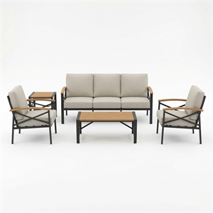 5-Piece Metal Patio Furniture Set - 5-Seat All-Weather Conversation - Brown