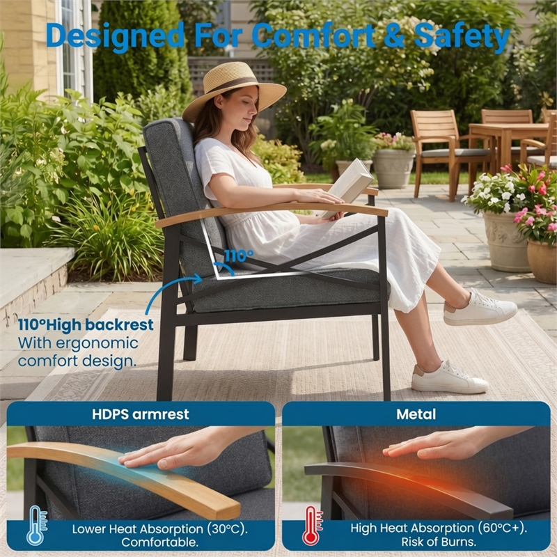 5-Piece Metal Patio Furniture Set - 5-Seat All-Weather (Black Frame)